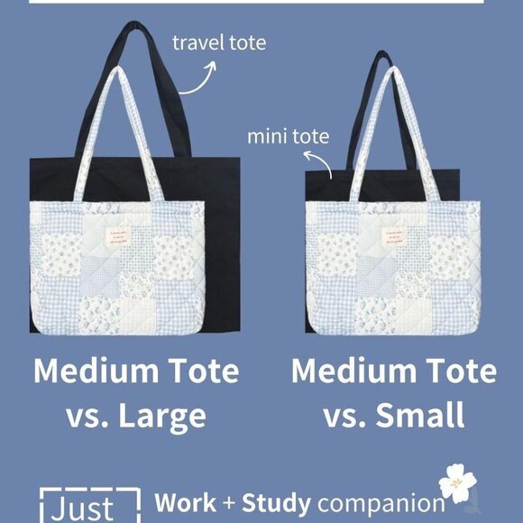 Cotton Quilted Tote Bag Medium Floral Large Capacity Lightweight Durable - Picture 3 of 7